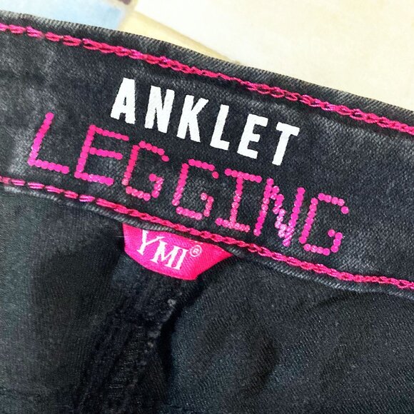 WOMEN'S YMI ANKLET LEGGINGS DISTRESSED BLACK FOLDED ANKLE CUFFS 27" INCH WAIST - Picture 3 of 3